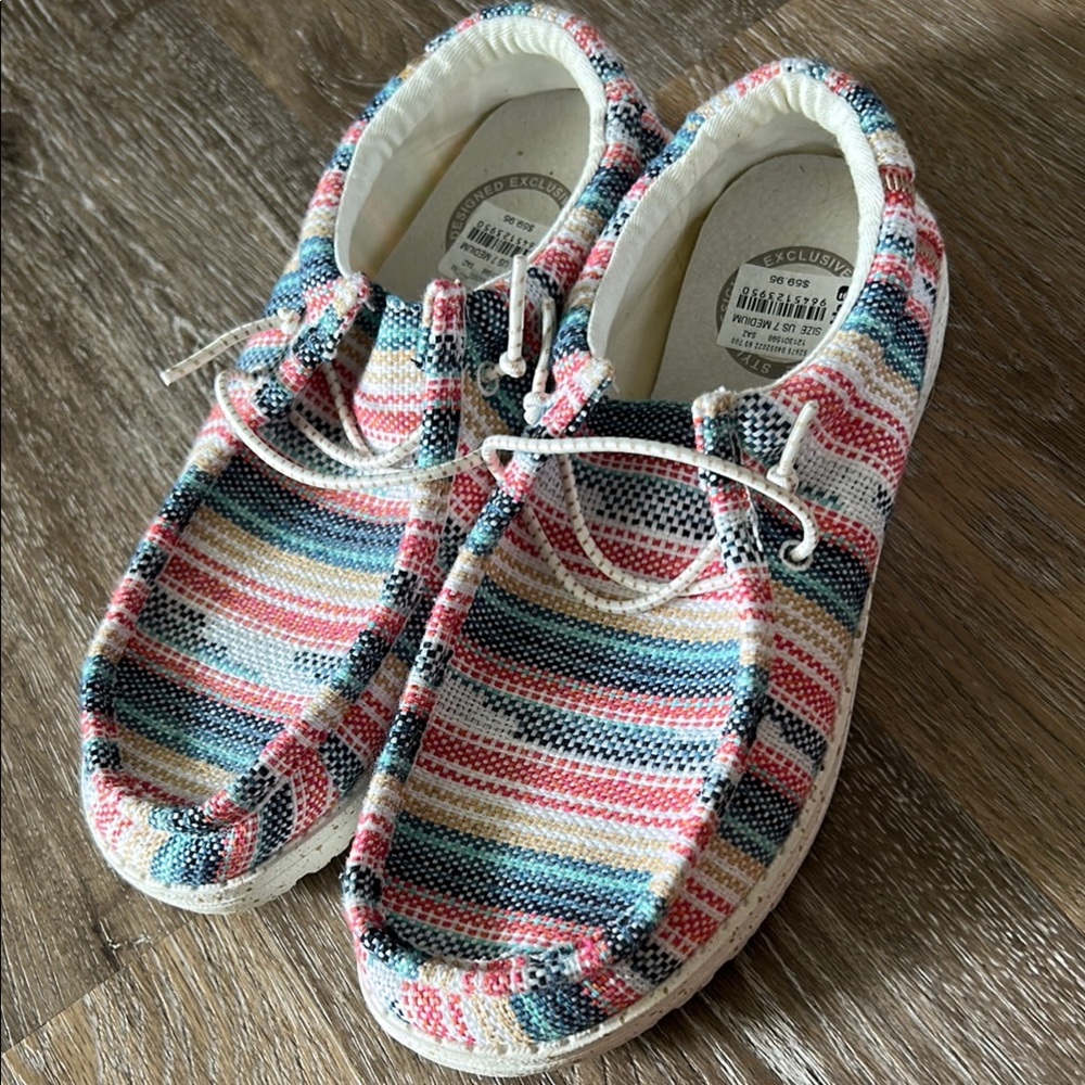 Hey Dude Red and Blue Moccasins Comfortable Slip-On Shoes